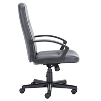 Chaise de bureau pivotante ergonomique à dossier haut, avec accoudoirs fixes, en cuir PU gris, avec base en bois, promotionnelle