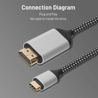Connecteur plaqué or OEM/ODM, câble Type-C vers HDMI de 1,8 m, prend en charge la vidéo 4K, câble USB