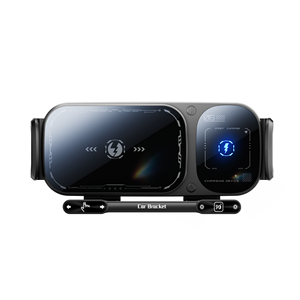 Chargeur de voiture sans fil à double bobine 15W pour smartphones, rotation électrique automatique, bras à verrouillage automatique, anti-vibration pour iPhone, écran de téléphone pliable - Product Image 1