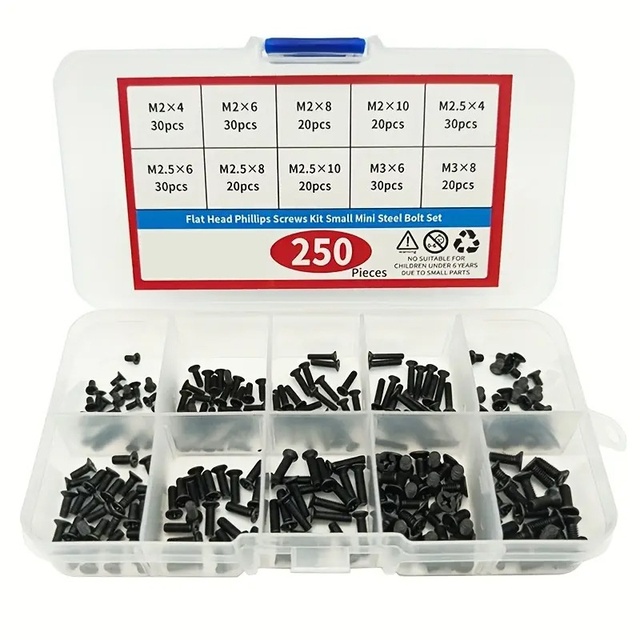 OKYN251030-18 Universal Laptop and PC Repair Screw Kit 250pcs Black Metric Machine Screws for Hard Drive Motherboard