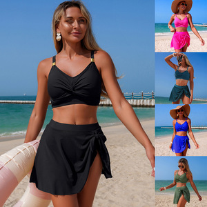 Conjunto de Bikini de Dos Piezas para Mujer, Cintura Alta, Diseño Cruzado, Halter, Traje de Baño, Color Sólido, Negro, Verde Militar, Azul Rey - Product Image 1