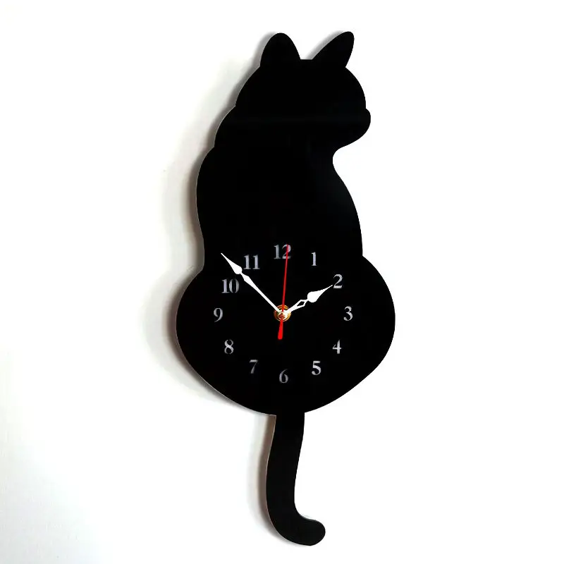 Jam Dinding Hitam Akrilik Desain Kucing Besar Jam Dekorasi Rumah Ruang Tamu Lucu Jam Dinding Indah 3d Kreatif Kucing Kuarsa Horloge Kustom