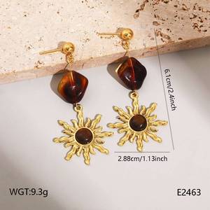 Boucles d'oreilles pendantes œil <span class=keywords><strong>de</strong></span> tigre effet soleil pour femme, en acier inoxydable plaqué or 18 carats, perles ambre facettées, bijoux vintage, cadeau, vente en gros - Product Image 6