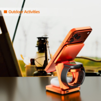 Chargeur sans fil magnétique portable pliable 3-en-1 25W orange pour iPhone 17, station de charge de poche en plastique pour montre connectée