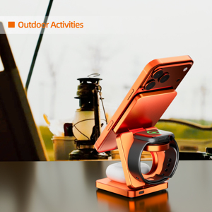 Qi2.2 25w Pengisi Daya Nirkabel Lipat Portabel 3 in 1 Magnetik Warna Oranye untuk <span class=keywords><strong>iPhone</strong></span> 17, <span class=keywords><strong>Dock</strong></span> Pengisian Daya Plastik Saku untuk Smartwatch - Product Image 6