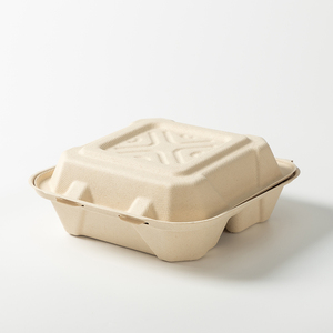 Kotak makanan sekali pakai clamshell dua tingkat berbahan bagasse tebu biodegradable ukuran 35x25x10cm, dapat dikomposkan, untuk <span class=keywords><strong>burger</strong></span>, dapat dipanaskan, dan anti bocor - Product Image 2