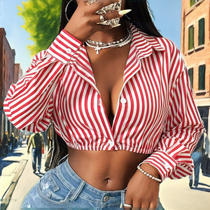 Chemisier moulant sexy pour femme à col halter, décolleté en V, manches longues, motif géométrique, avec détails rivets, en Spandex/Polyester, pour le quotidien - Product Image 2