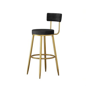 Tabouret de bar moderne de luxe en velours noir, rembourré, avec structure métallique à quatre pieds, mobilier de bar - Product Image 1