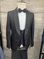 Costume de mariage décontracté trois pièces pour homme, coupe ajustée, fermeture éclair, col en V, tissu peigné, anti-rétrécissement, polyester/coton/soie