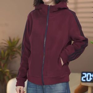 Women's Hooded Sweatshirt Warm Orange Fleece Lined Thickened Zipper Front Loose Fit Autumn Wear - Product Image 4