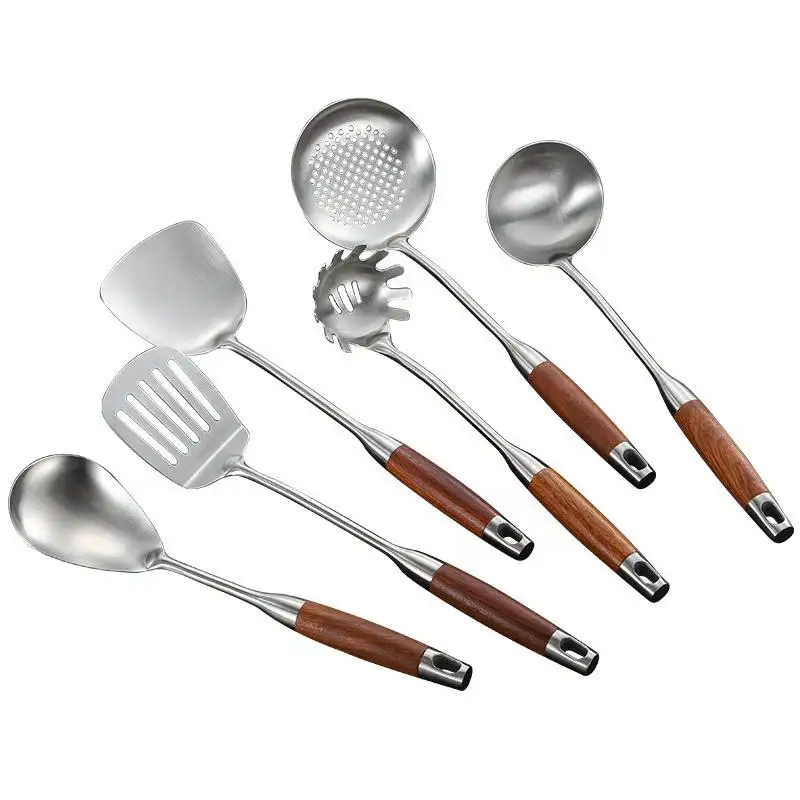 Cooking utensil set 6 pcs 304 stainless steel Wooden handle kitchen utensil set Kitchen tool set