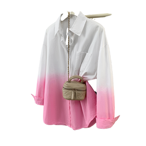 Camisa de Manga Larga con Botones y Color Degradado para Mujer, Corte Holgado Asimétrico, Popelina de Algodón, Blusa Informal para Primavera/Verano - Product Image 2