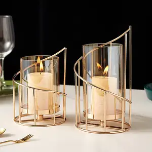 Glass Candle Holder Metal Candlestick Holder For Weddings Table Centerpieces Decoration