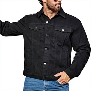 Veste en jean noire pour homme, col mandarin, boutonnée, délavée, 100% coton respirant, coupe classique, pour l'hiver - Product Image 5