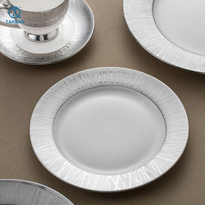 Set di Piatti TQ di Lusso, Piatti da Cena in Ceramica <span class=keywords><strong>Argento</strong></span> e Bianca, Piatti Rotondi per Ristorante - Product Image 2