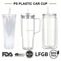 Gobelet réutilisable en plastique à double paroi sans BPA avec paille et poignée, idéal pour les boissons froides, anti-fuite, pour l'été
