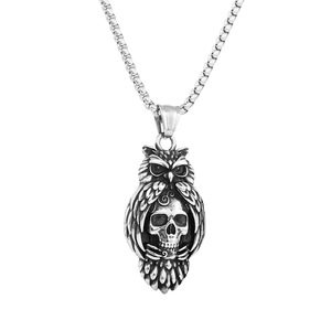 Yunnique – collier avec pendentif hibou en acier inoxydable, design de crâne, bijoux de mode de Style Punk pour hommes - Product Image 5