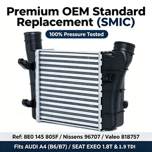 <span class=keywords><strong>Intercooler</strong></span> standard OEM 8E0145805F 96707 818757 30148 IATF 16949 compatible avec Audi <span class=keywords><strong>A4</strong></span> <span class=keywords><strong>B6</strong></span> B7 1.8T 1.9TDI Remplacement - Product Image 1