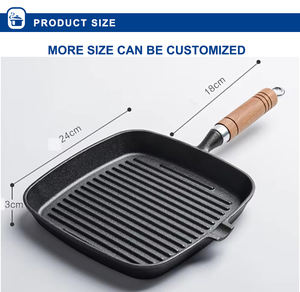 <span class=keywords><strong>Mejor</strong></span> venta de aceite vegetal de madera de un solo mango cuadrado de un solo aceite de drenaje sartén de hierro fundido <span class=keywords><strong>para</strong></span> freír <span class=keywords><strong>huevos</strong></span>, filetes y rebanadas de pan - Product Image 2