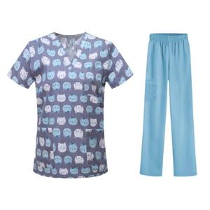 Conjuntos de Uniformes Médicos Unisex de Algodón Tejido con Estampado Personalizado y Diseño de Camiseta con Dibujos Animados - Product Image 1