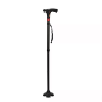 Canne de marche pliable en alliage d'aluminium noir, intelligente, avec lumière LED Bluetooth, alarme, radio FM, base stable, légère, bâton réglable 250