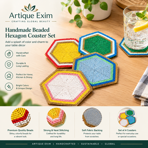 Juego de Posavasos Hexagonales Hechos a Mano con Cuentas, Posavasos Decorativos Coloridos para Mesa, Comedor, Cocina y Decoración del Hogar - Product Image 1