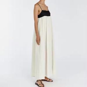 เดรสยาวดีไซน์ใหม่คุณภาพสูง เรียบหรู สายเดี่ยว เซ็กซี่ เหมาะสำหรับใส่ไปทะเล ฤดูร้อน สีดำ สีขาว ผ้าลินิน - Product Image 2