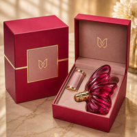 Flacon de parfum en verre transparent en forme de papillon de 30 ml et 50 ml avec pompe pulvérisatrice à sertir de 15 mm et capuchon fantaisie rose doré