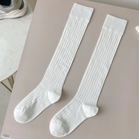 Chaussettes longues tendance et fines, chaussettes en coton noires et blanches unies jusqu'aux genoux