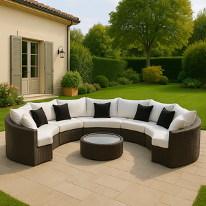 Ensemble moderne de meubles d'extérieur en polyrotin demi-lune avec coussins imperméables et table pour hôtel, jardin, véranda, salon, cour - Product Image 2