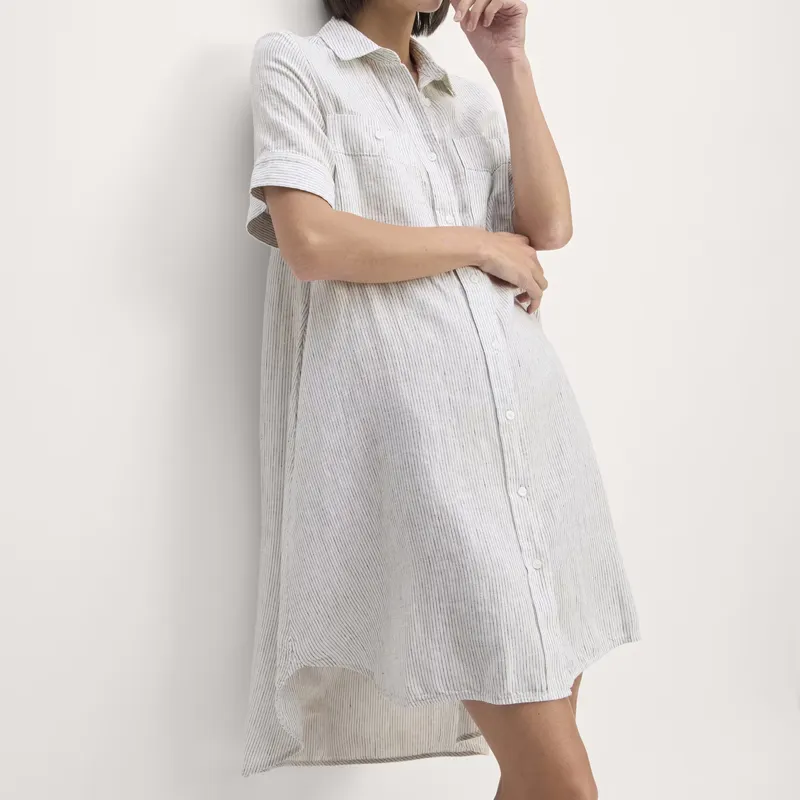 100% lin femmes chemise robe chemises d'été personnalisées robes pour femmes à manches courtes femmes robes décontractées