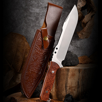 Couteau droit à manche en bois de Bubinga texturé, OEM, gravé au laser, pour le camping, la chasse, les activités de plein air, lame fixe, étui en cuir