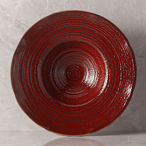 Cuisine Japonaise Style Restaurant Classique Rétro <span class=keywords><strong>Cour</strong></span> Royale Réactive Porcelaine Mouchetée Couleur Rouge Pâtes Assiette à Soupe Céramique - Product Image 3