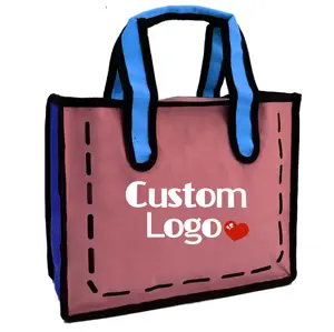 Costom 2024新款2D风格大容量2D绘图购物袋卡通手袋漫画3D帆布手提袋