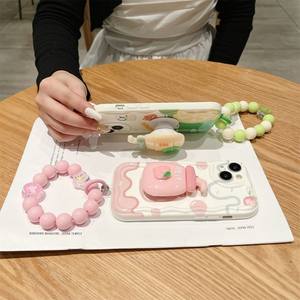 Mode mignon crème <span class=keywords><strong>citron</strong></span> thé support support étui de téléphone portable pour <span class=keywords><strong>iPhone</strong></span> 16 Pro Max 15 14 Plus 13 12 <span class=keywords><strong>11</strong></span> avec perle chaîne couverture - Product Image 3