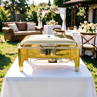 Ensemble de service de buffet de luxe 9L en acier inoxydable doré pour traiteur, mariage, hôtels, chauffe-plats et maintien au chaud des aliments