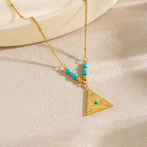 Triangle Evil Eye Jewelry <b>Set</b> Zinc Alloy Gold Tone With Turquoise <b>Beads</b> Women's Fashion Necklace Earrings <b>Set</b> - Product Image 2