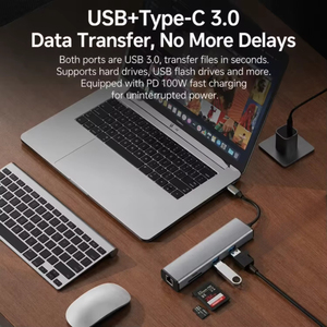 Hub USB C <span class=keywords><strong>7</strong></span> en 1, 4K 60Hz HDMI, Gigabit Ethernet, 100W PD, lecteur de carte SD TF, station d'accueil en aluminium pour MacBook Pro, Dell, <span class=keywords><strong>HP</strong></span> Laptop - Product Image 2