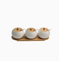 Set Peralatan Dapur Mewah Mini, Wadah Bumbu Herbal Porselen Keramik, Set Sendok Sajian, Stoples Rempah Dengan Tutup dan Nampan Bambu