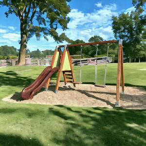 SG0938 Parque infantil de madera para niños con tobogán único y columpio doble Juego de juguetes duraderos para exteriores para diversión segura en el patio trasero - Product Image 6