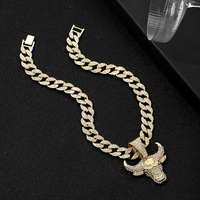 NL2128 Collar con colgante de cabeza de toro Chapado en plata y oro personalizable Nicho Personalidad Estilo Hip Hop Rap para hombres y niños