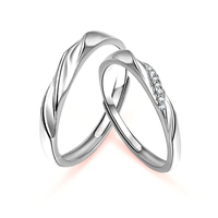 Nuevo diseño de Plata de Ley 925 Chapado en anillos de pareja joyería Micro incrustaciones de cristal circón anillo de ajuste de apertura para boda