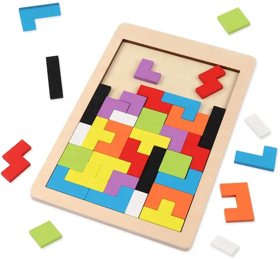 Brain Teasers Toy Intelligence Tangram Puzzlespiel Bunte russische 3D-Blöcke Holzblöcke Puzzle