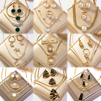 Kalung liontin kupu-kupu emas 18k berlapis baja tahan karat antik Set Anting cincin buku jari perhiasan mewah anak perempuan