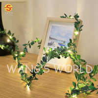 Guirlande lumineuse LED avec des feuilles vertes artificielles, en cuivre, plante murale, suspension