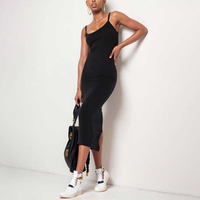 Robe Midi en Coton Personnalisée pour Femme – Collection Été 2026 – Respirante, Confortable, Noire, Sans Manches, Coupe Moulante
