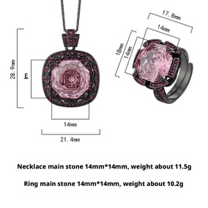 Conjunto de Joyería Ecológico de Moda, Collar y Aretes con Circonita Rosa de 14*14MM, Chapado en Oro Negro sobre Cobre, Regalo para Mujer - Product Image 2