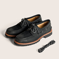 Mocassins bateau Wallabee pour hommes en cuir véritable nubuck noir, faits main, style rétro, semelle épaisse, décontractés, style Old Money