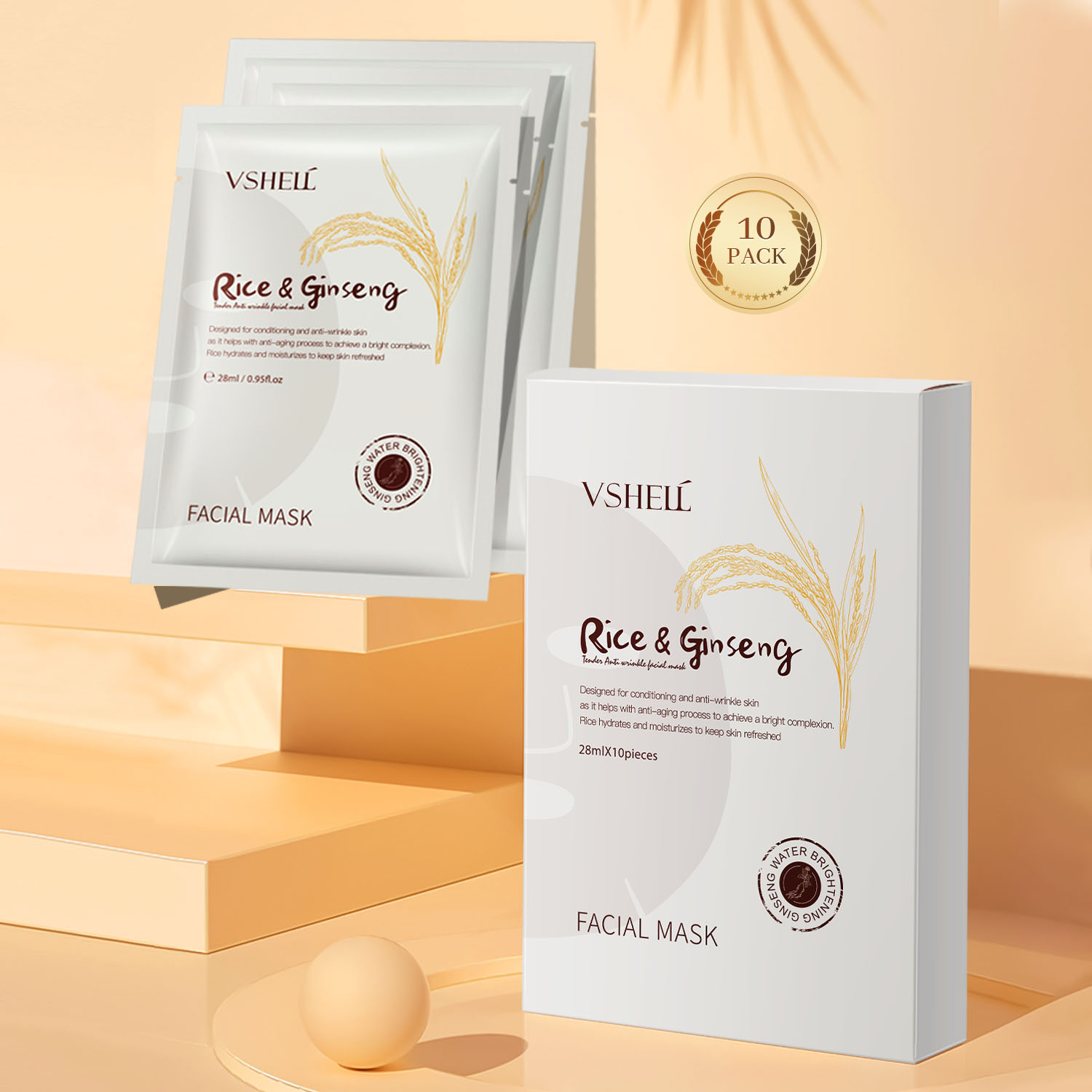 Ginseng coréen et masque facial de riz * 10 feuille | D2WM39881W