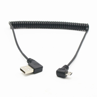 Cable de Extensión de Datos USB en Espiral con Conector USB-A Macho a Micro-B Macho en Ángulo Recto de 90 Grados, con Conductores de Cobre Puro para Computadora